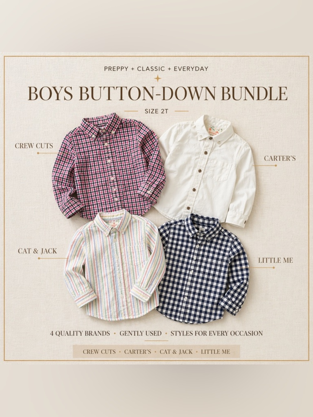 Boys 2T Button Down Shirt Bundle | Preppy Classic Styles | Crewcuts, Carter’s - Picture 2 of 6